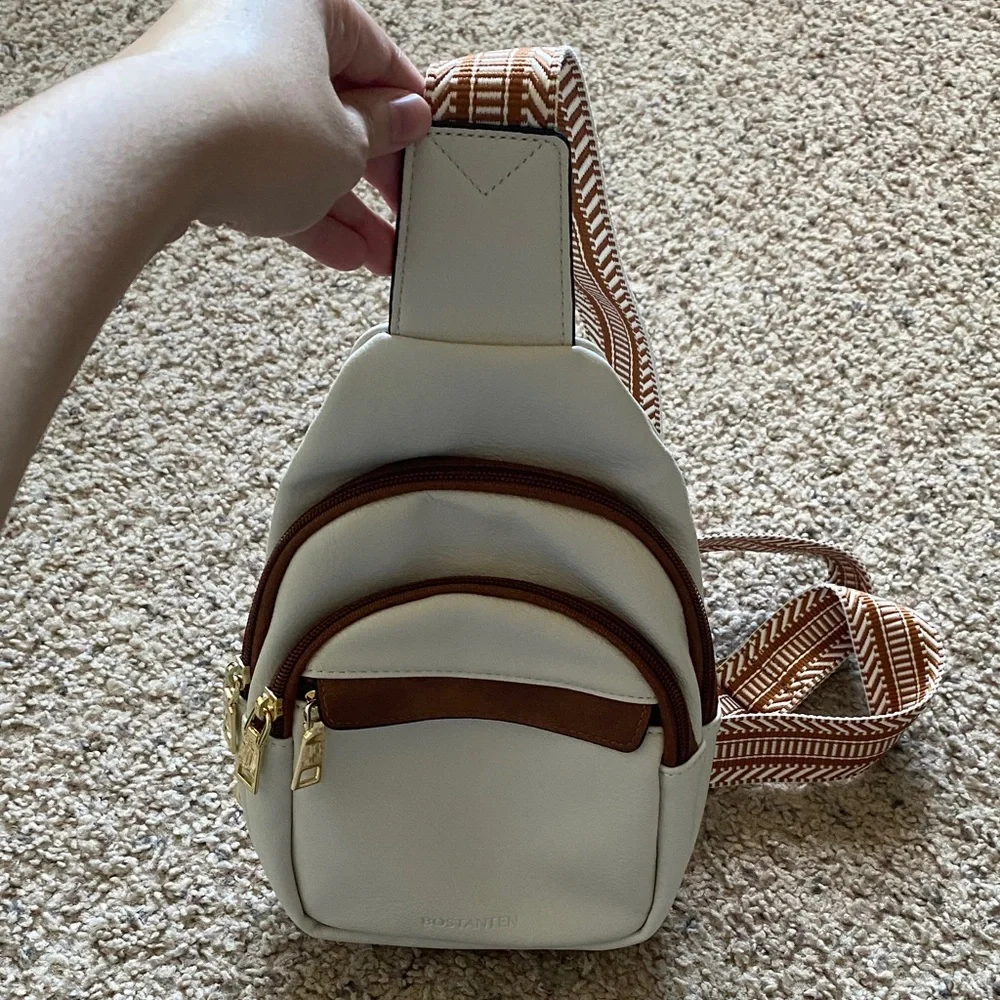 Women’s Stylish Bostanten Cream and Brown Sling Crossbody Purse (NWOT) - Picture 11 of 11